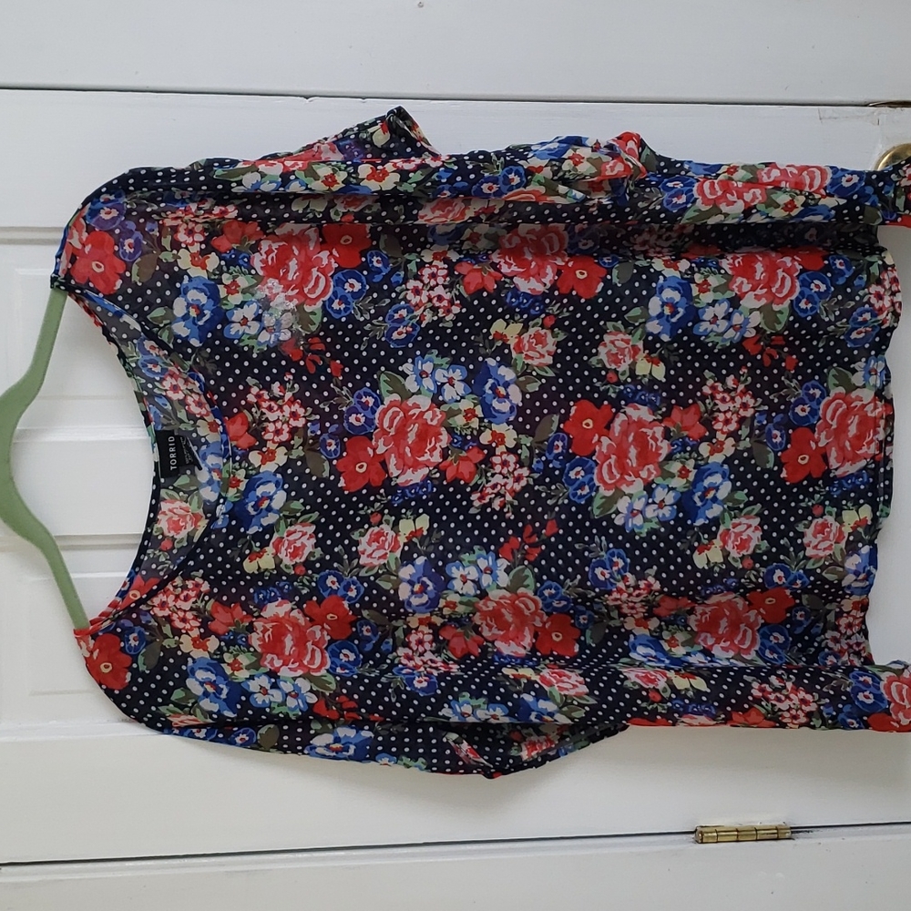 Torrid Sheer Floral Polka-dot Kimono Sleeve Top
